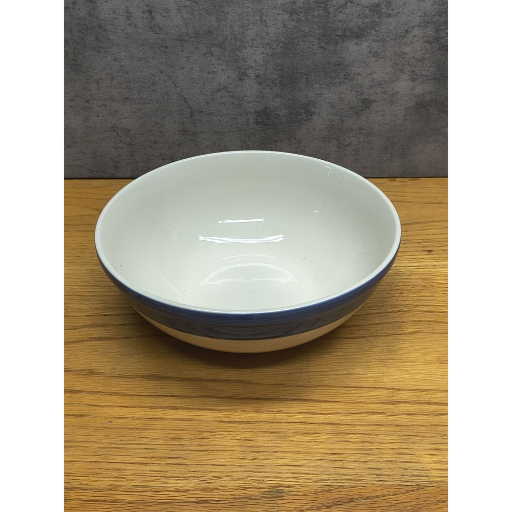 Vintage Blue and Off White Ceramic Serving Bowl 9"‎ W 3.5" H